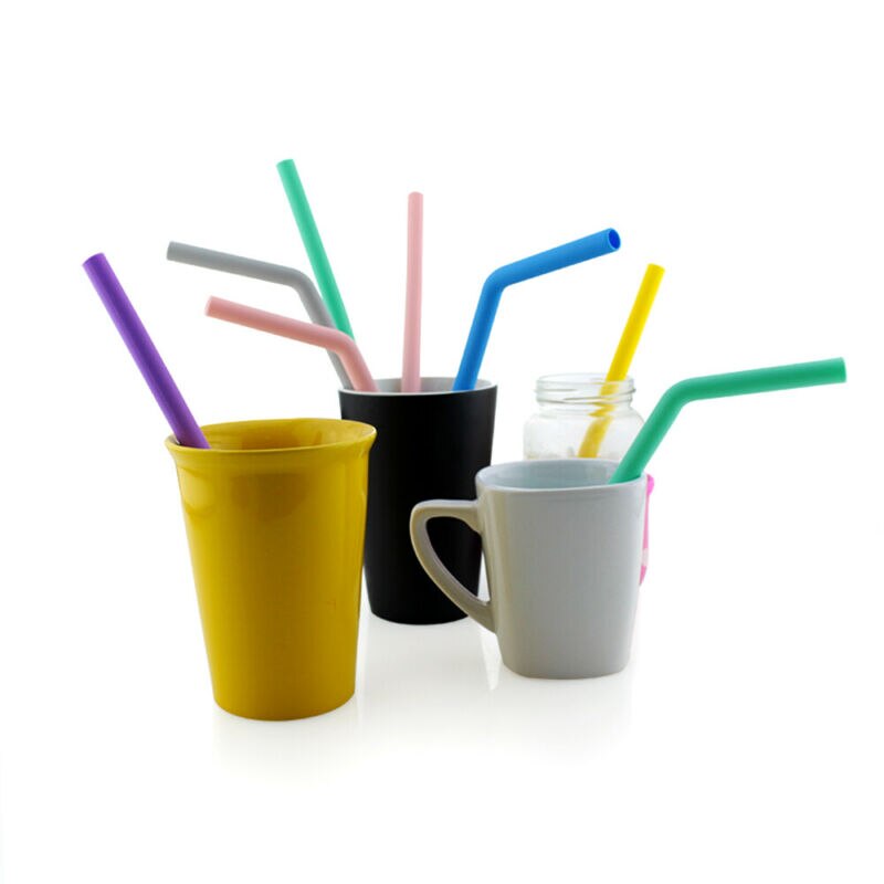 Silicone Straw Reusable Folding Drinking Straw with Carrying Case and Cleaning Brush for Travel Home Office Bar Accessories