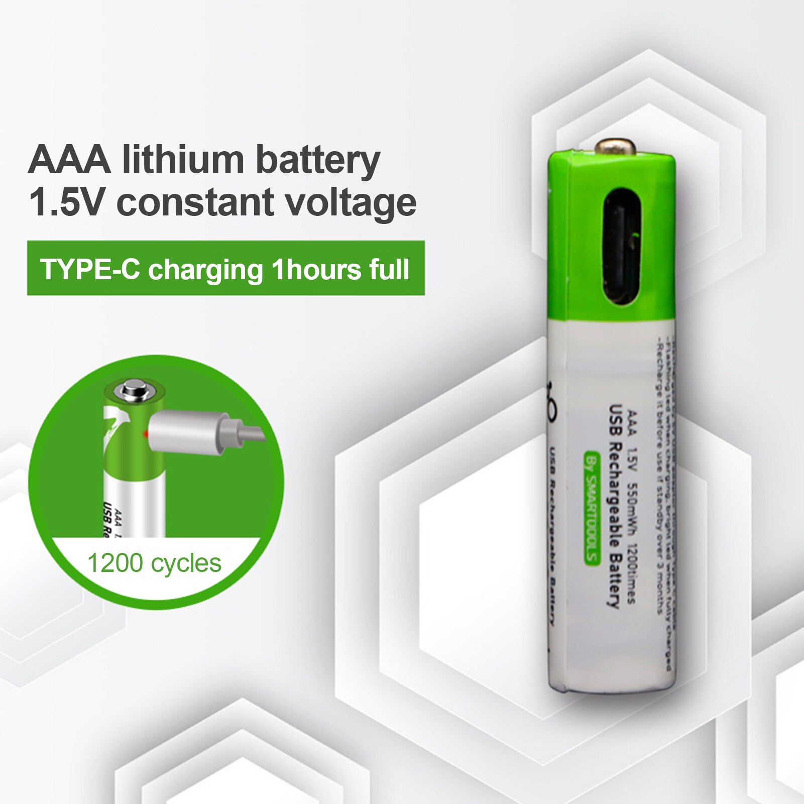 2PCS 1.5V AAA Rechargeable li-ion Battery USB Rechargeable Li-thium Battery With 1PC Type-C USB Charging Cable