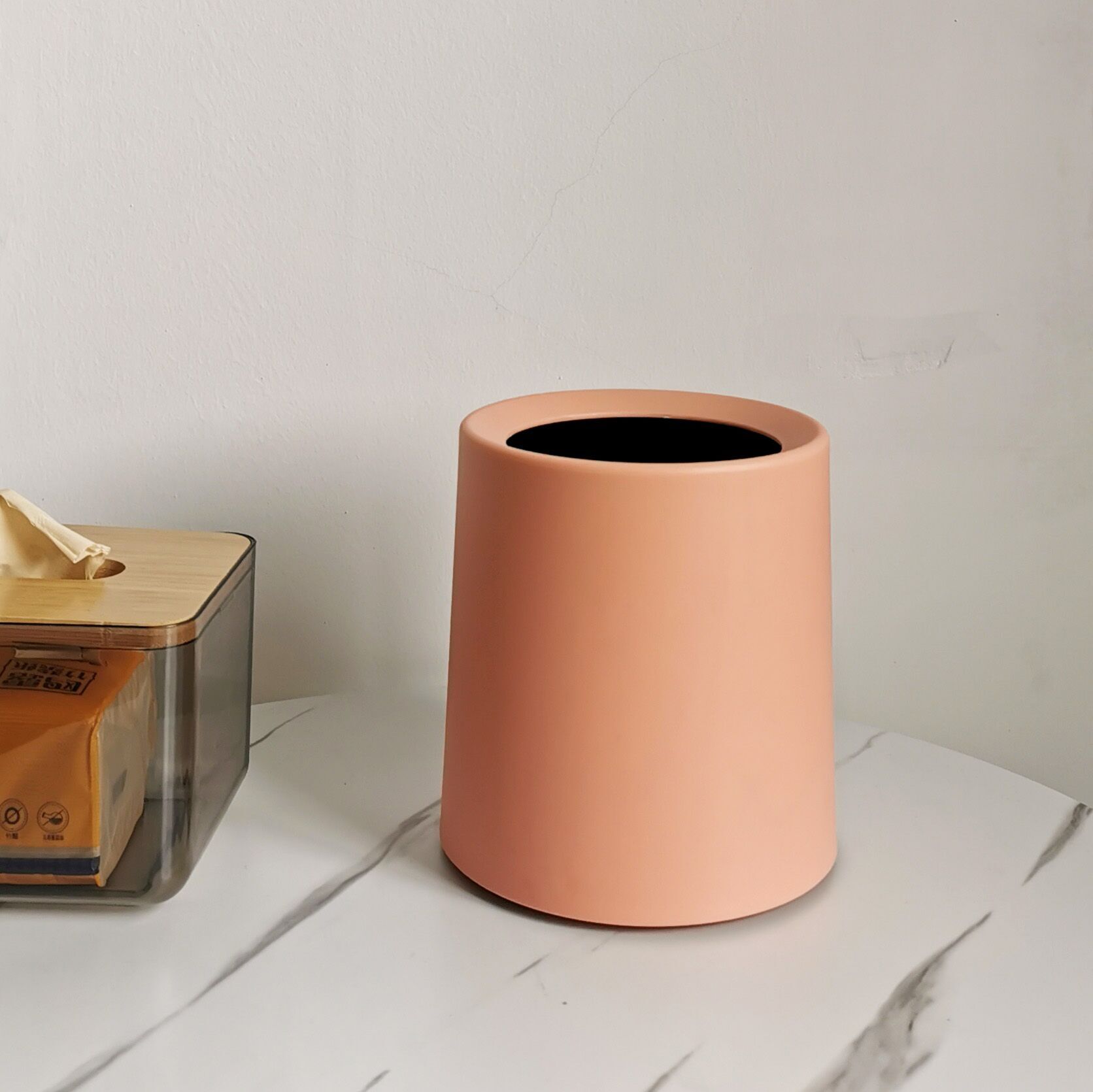 Simple Trash Can, Household Daily Necessities, Desktop Table, Cute Mini Uncovered Paper Basket, Bedroom Decoration: Orange pink