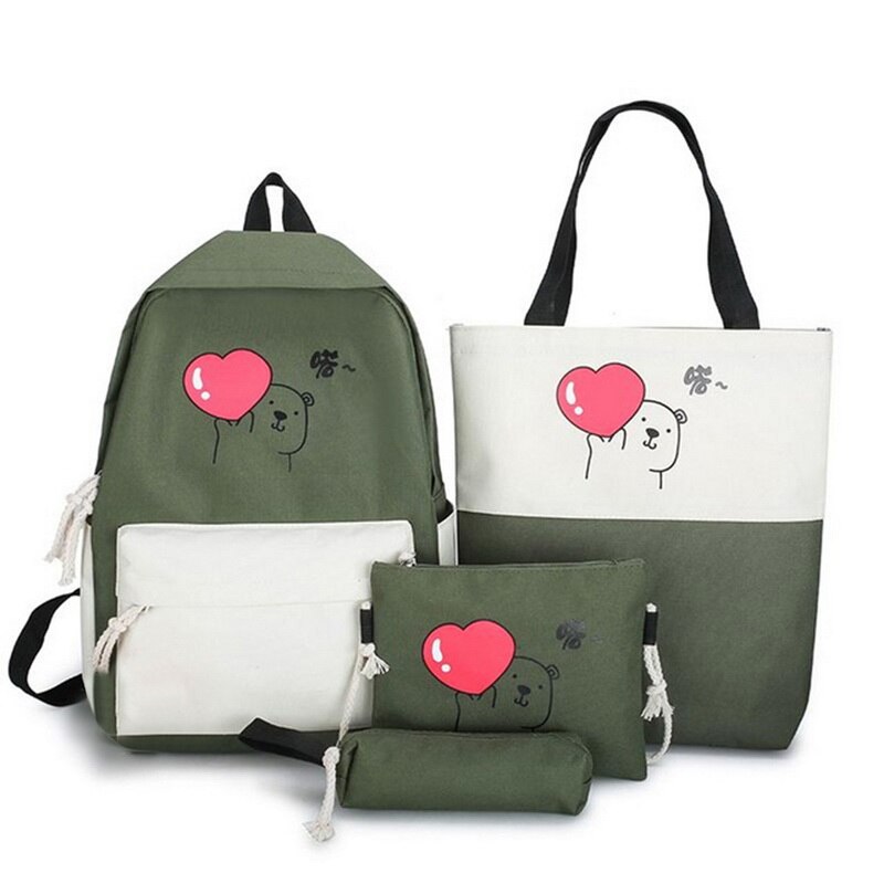 5 Delige Set Vrouwen Nylon Rugzak Snoep Kleur Waterdichte Schooltassen Tieners Meisjes Patchwork Rugzak Vrouwelijke Rugzak Mochila: Green 2(4 pcs)