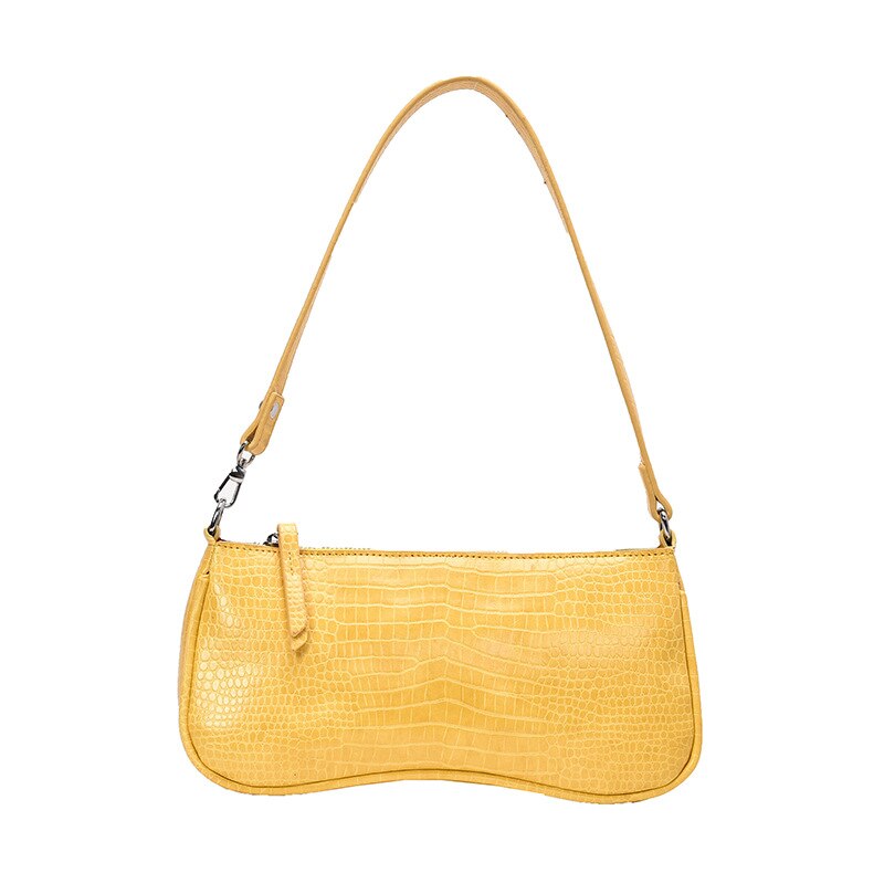 Vintage baguette tas met alligatormotief voor dames, pu leren schoudertas, okseltas, dameshandtas, meisjesportemonnee: Geel