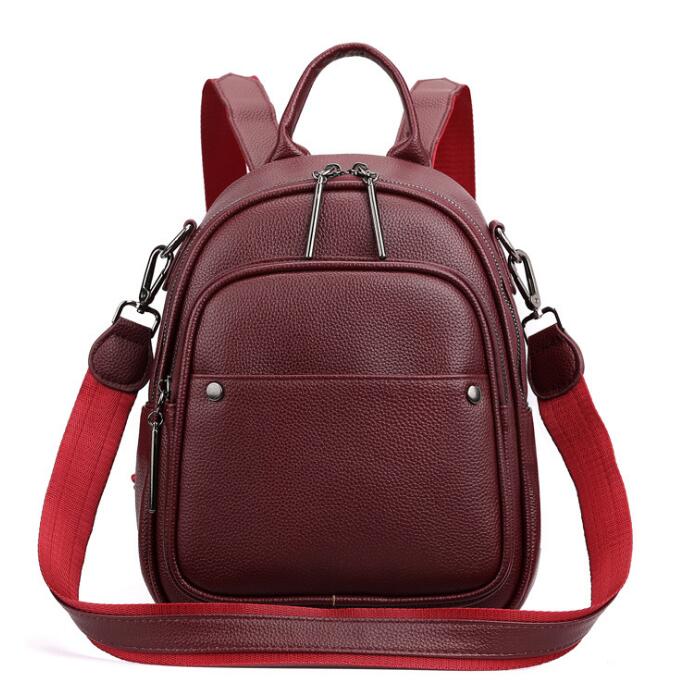 Chuwanglin Casual Rugzak Vrouwelijke Lederen Vrouwen Rugzak Grote Capaciteit Schooltas Voor Meisjes Leisure Schoudertassen A501105: 3-red