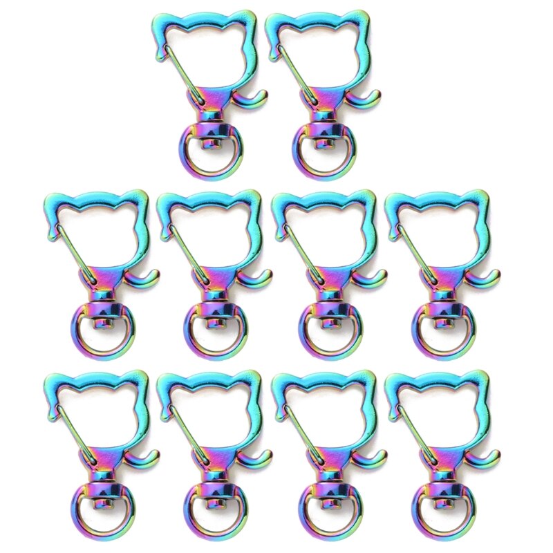 10 stuks regenboog metalen karabijnhaak kreeftensluiting lanyard met sleutelhanger voor sleutelhanger hart ster kat sleutelhanger open bezel diy tassen findi: 3
