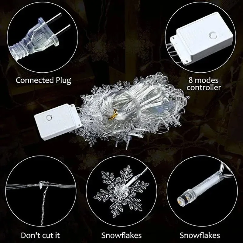 Luzes de natal guirlanda led luzes da corda flocos de neve piscando cortina de fadas luz para festa de casamento do feriado decoração de ano novo