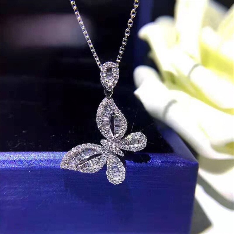 Butterfly Earring Pendant Ring Jewelry set Real 925 sterling silver bijou cz Wedding Earrings Rings necklace for women Jewelry: Necklace