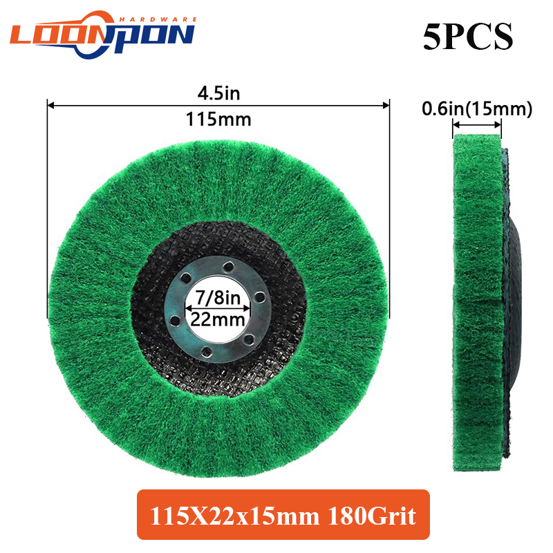 Loonpon 4.5 "115mm Nylon Fiber Flap Polijstschijf Schuursponsje Schurende Buffing Slijpschijf voor Haakse Slijper Metalen oppervlak: green