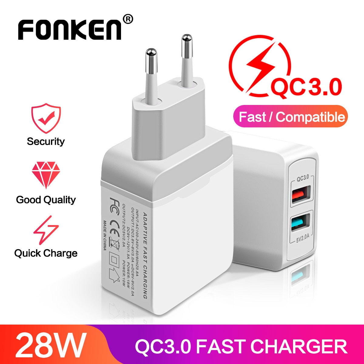 2 Port Usb Charger Quick Charge 3.0 Usb Adapter 28W QC3.0 QC2.0 Draagbare Reizen Dual Usb Fast Charger Voor telefoon Tablet