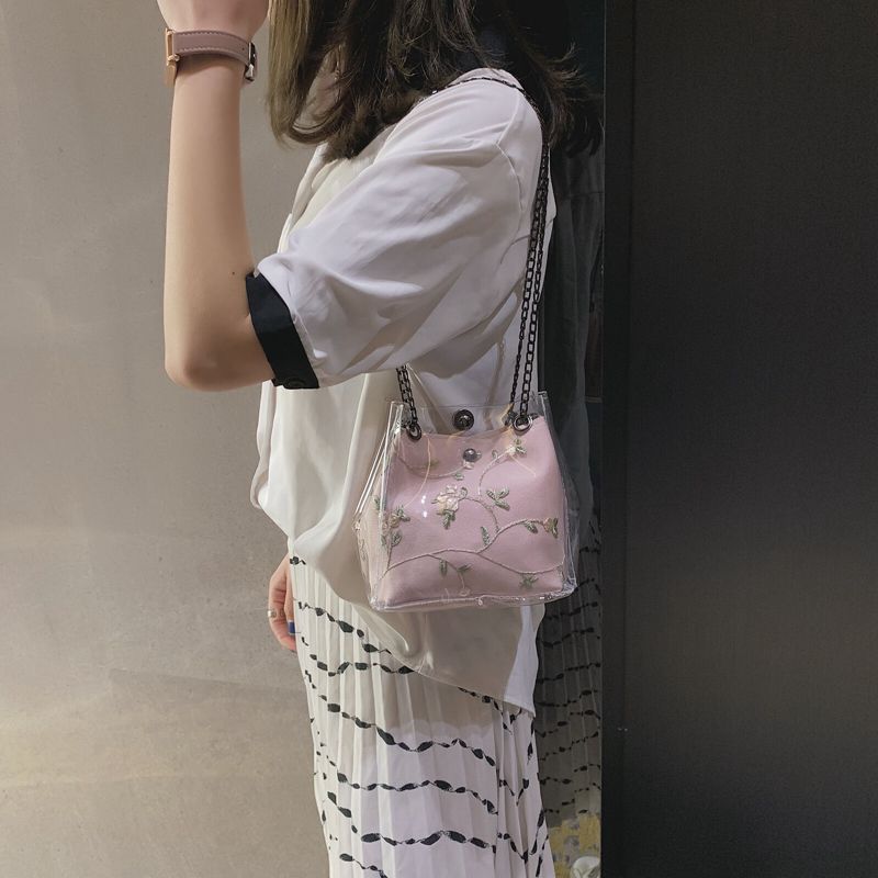 Dames strandtas handtas vintage doorzichtige tassen pvc schouder crossbody tassen jelly candy emmer tas met verborgen ritsvak /door