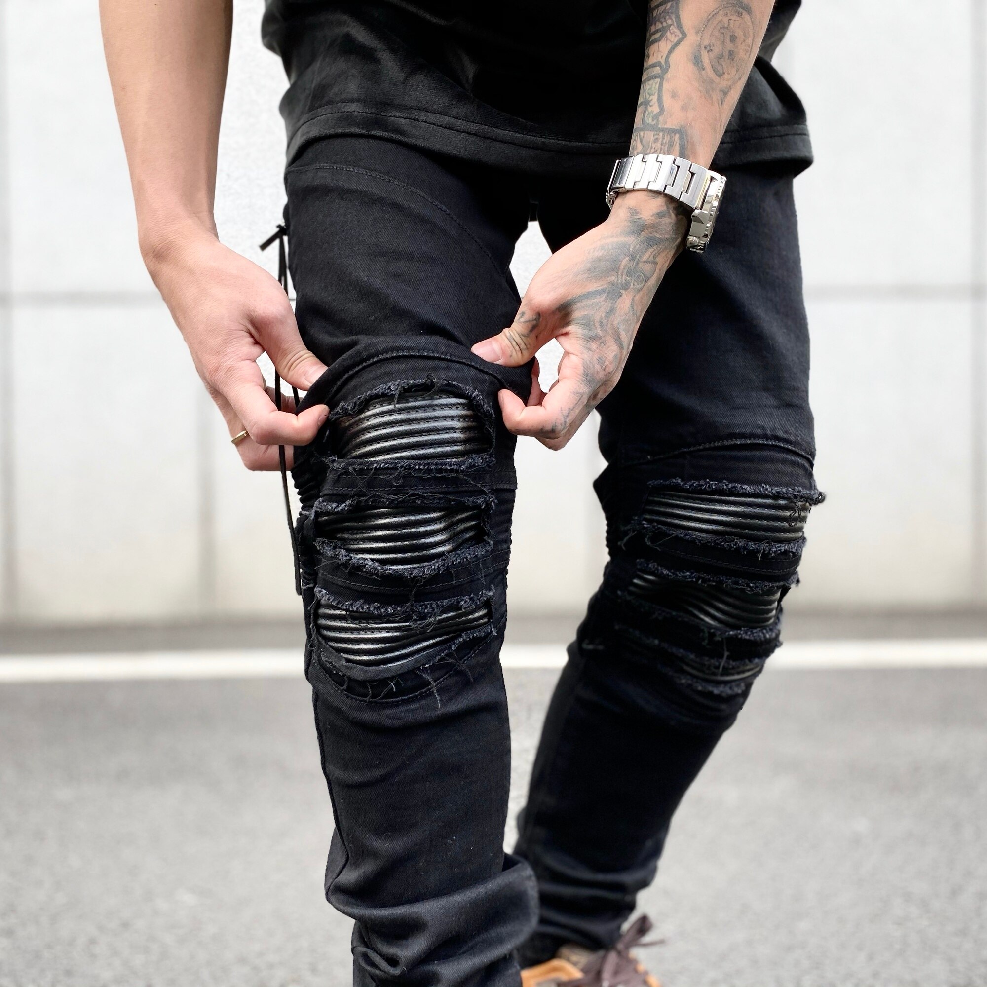 Motorcycle Pants Ripped Jeans For Men High Street – Grandado