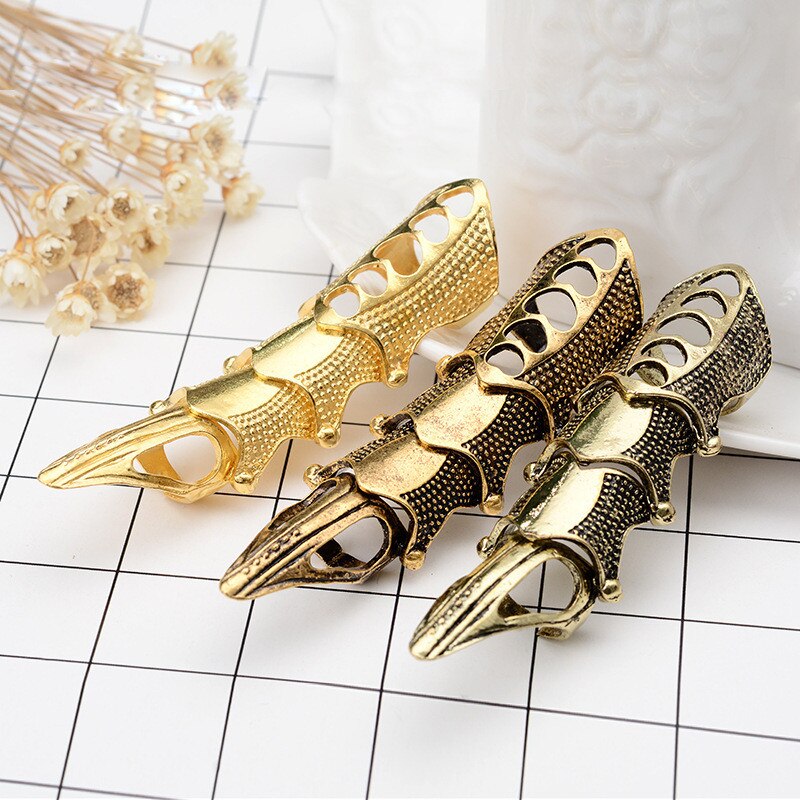 Finger Ornament Movable Gothic Punk Rock Metal Joint Armor Ring For Men Women Exaggerated Long Knuckle Full Finger Claw Ring