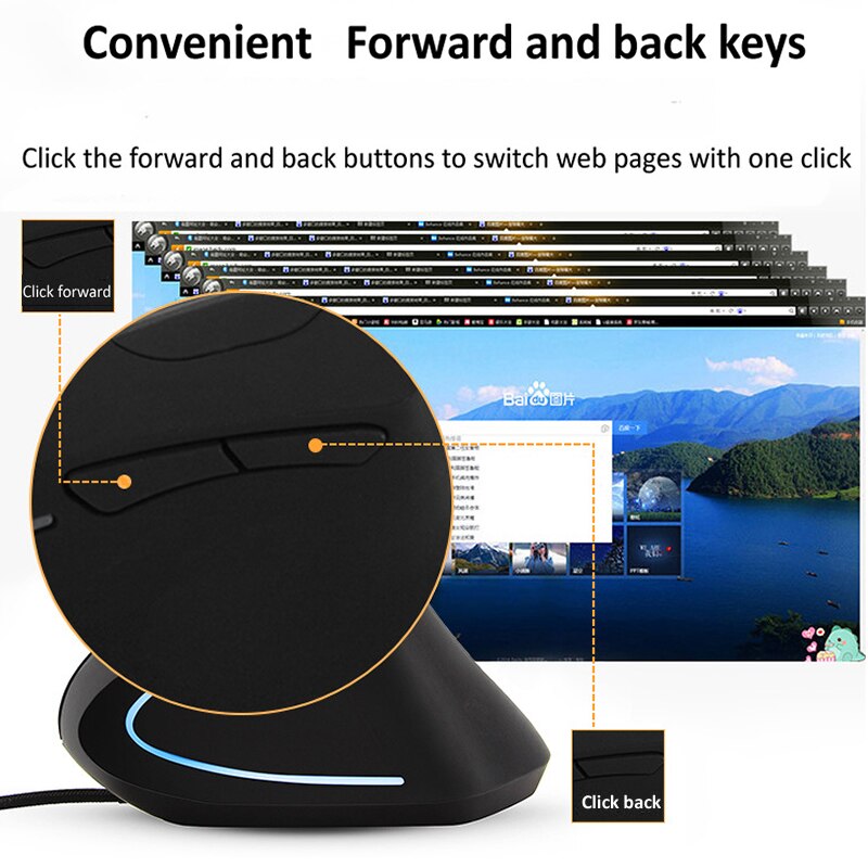 Trådbunden högerhand vertikal rgb-mus ergonomisk spelmus 800 1200 1600 3200 dpi usb optisk handled hälsosam mus för pc-dator