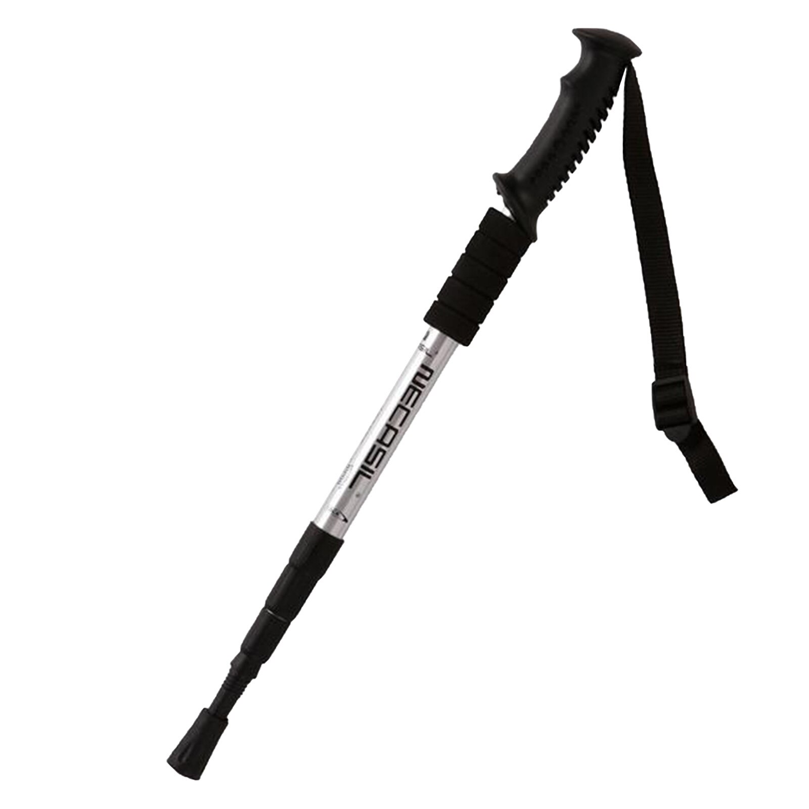 Folding Trekking Pole Aluminum Alloy Straight Handle Trekking Pole Telescopic Shock Absorption Outdoor Running Walking Stick @40: Silver 