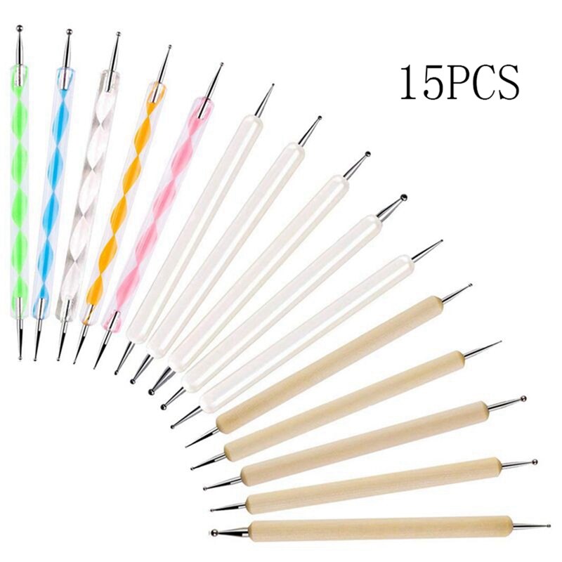 15 Stks/set Mandala Aardewerk Schilderen Nail Art Pen Puntjes Acryl Handvat Strass Crystal Brush Nail Puntjes Manicure Tool Kit #: Default Title