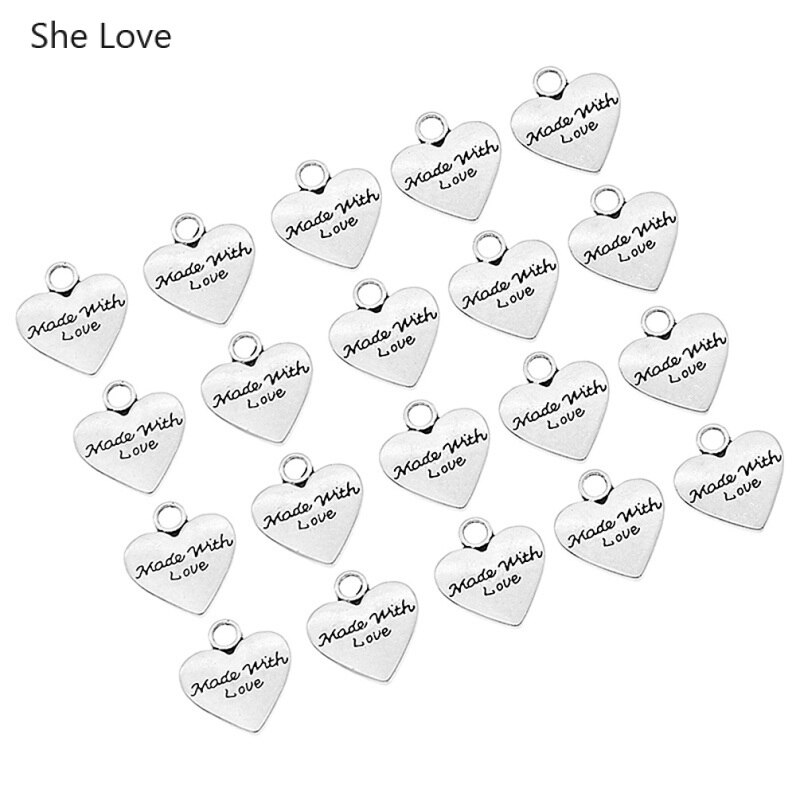 Chzimade 20 stk sølvfarve håndlavet metal hjerteformede beklædningsetiketter til tøj lavet med kærlighedskoder etiket diy sy håndværk