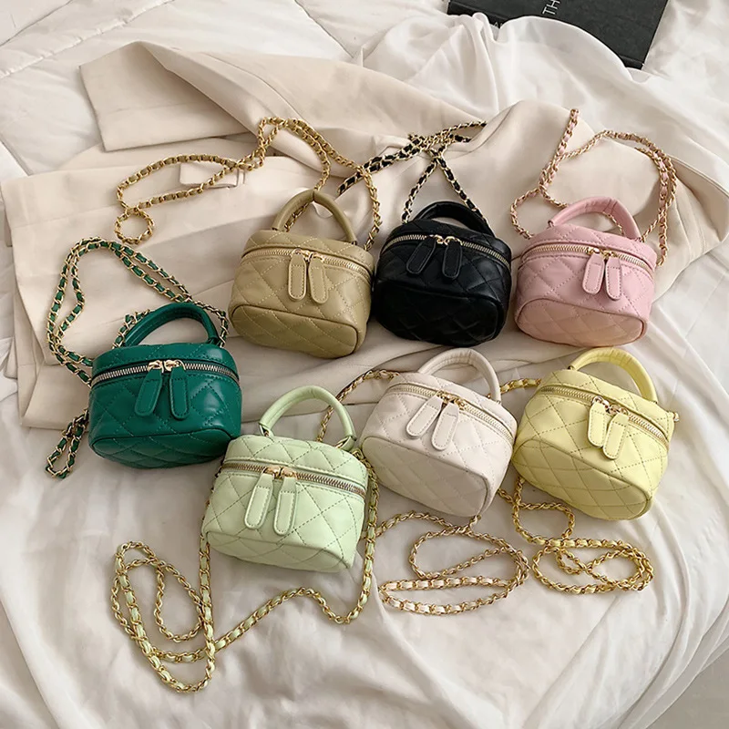 Kinderen Mini Handtassen Zwart PU Lederen Emmer Tas voor Meisjes Metalen Ketting Dames Kleine Crossbody Schoudertassen Kinderen Portemonnee