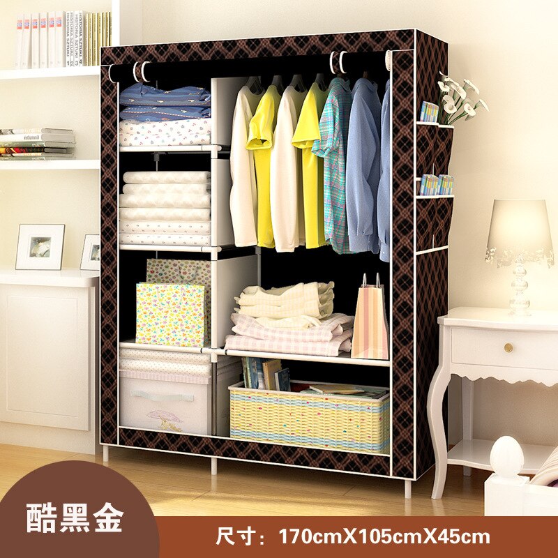Bedroom Furniture Portable Closet Household Fabric Folding Cloth Storage Assembly Combination Wardrobe Dress Rack: C