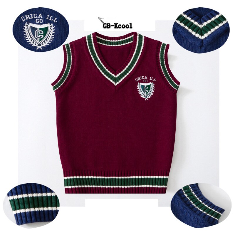 Family V-neck Vests Embroidery School Uniform Clothing Boys Preppy Style Equipment Performance Knit Vest 130-180 cm