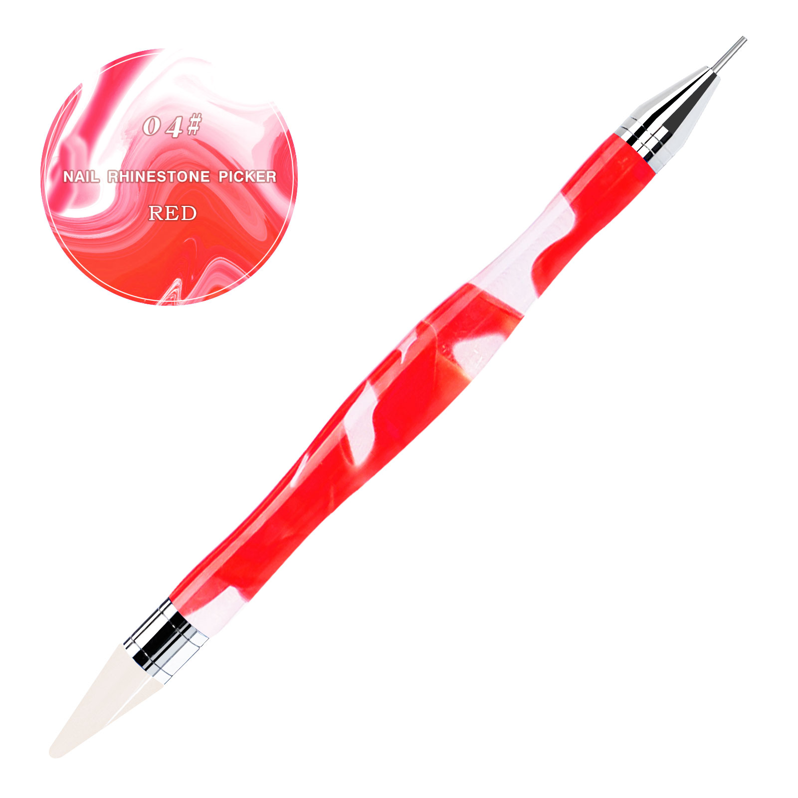 1PC Dual Heads Acrylic Metal Dotting Wax Pen Acrylic Picker Crystal Picking Nail Art Studs Dotter DIY Point Drill Tools: Red