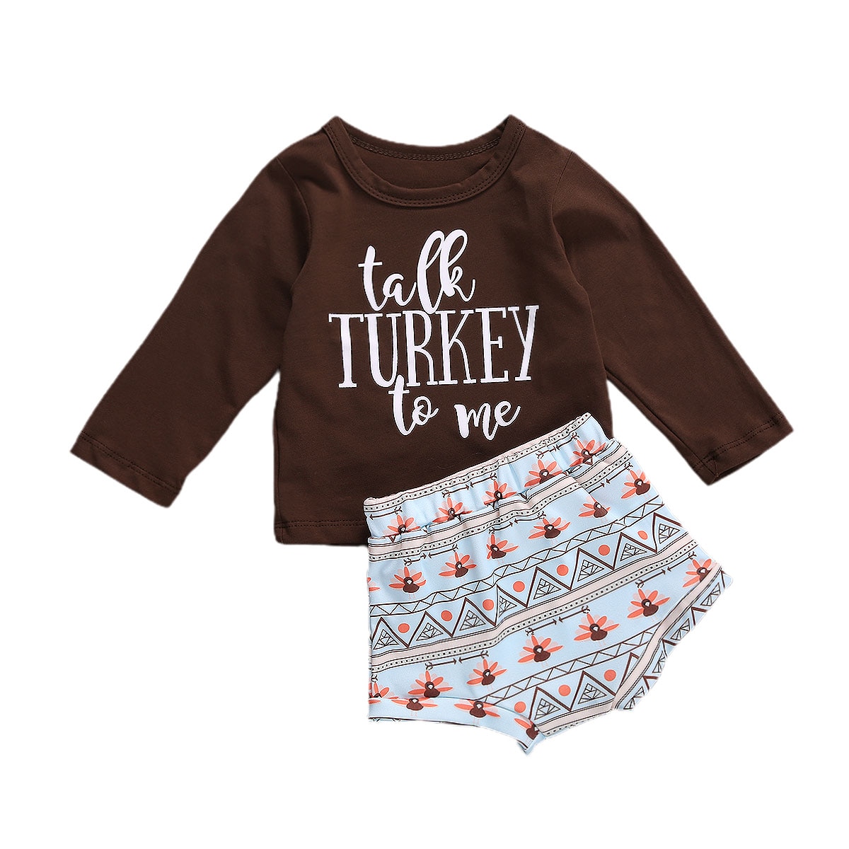 Focusnorm Thanksgiving Baby Jongen Meisje Kleding Sets Lange Mouw Turkije Print T-shirt Tops Shorts Bottom 2Pcs Set