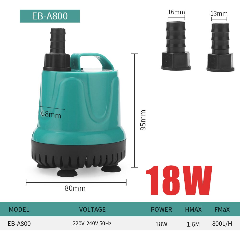 Submersible Fish Tank Pump 360° Aquarium Bottom Suction Filter 5w-60w Silent Bottom Suction Pump Aquarium Suction Pump: EB-A800 18w