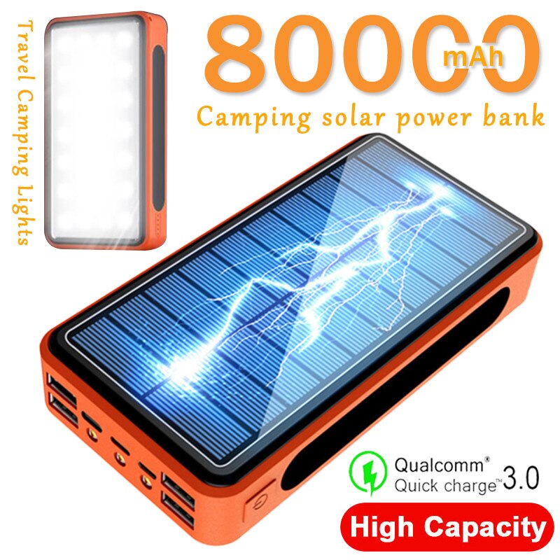 80000Mah Solar Power Bank Grote Capaciteit Telefoon Opladen Powerbank Externe Batterij Telefoon Snelle Oplader Voor Xiaomi Iphone Sumsung