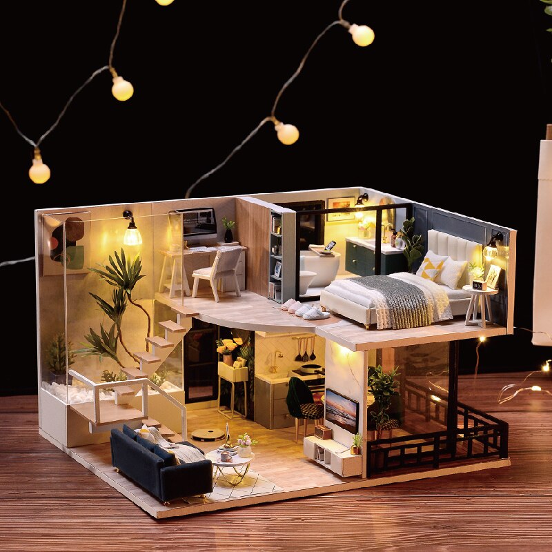 Cutebee Diy Poppenhuis Kit Houten Poppenhuizen Miniatuur Poppenhuis Meubels Kit Met Led Speelgoed Voor Kinderen L32