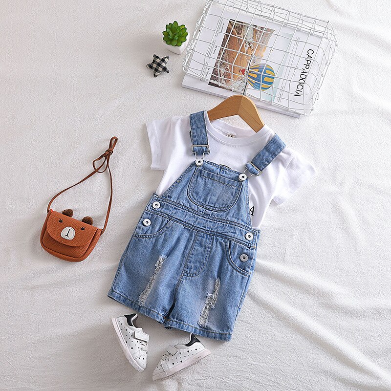 Monos de mezclilla para niños de 6 a 24 meses, ropa informal de verano para niños pequeños, pantalones cortos con tirantes, Mono para bebés, DQ334