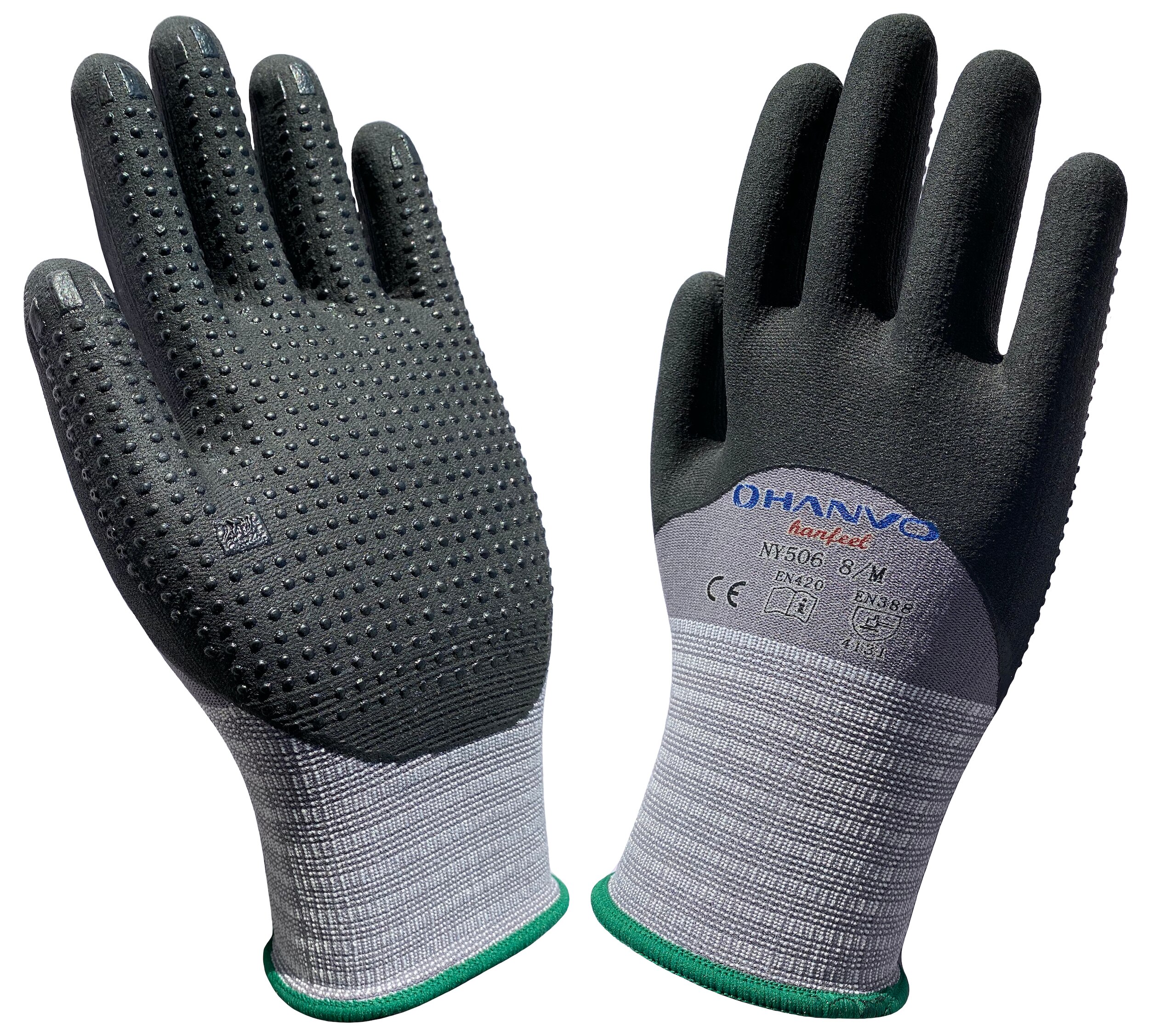 Hanfeel-guantes de nitrilo de alta resistencia a la abrasión, guantes de seguridad para el trabajo en el jardín, de nailon y licra, 3/4 recubiertos, microespuma, puntos Maxi, 10 pares