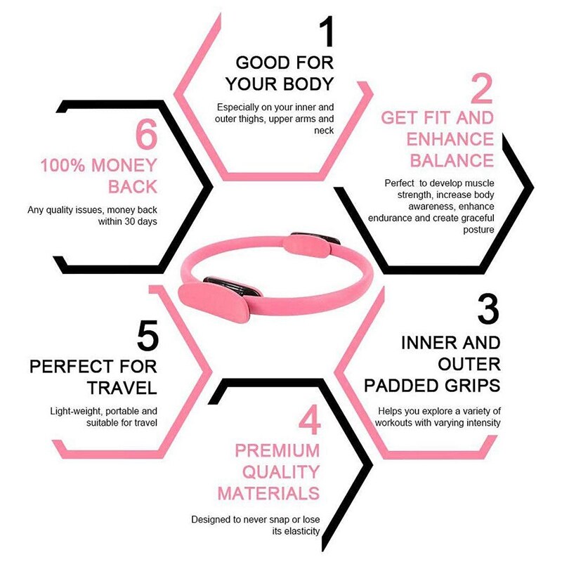 Pilates ring fitness ic pilates sirkel hjemme gym dress toning lår abs og ben for kroppsfarging og yoga trening, rosa