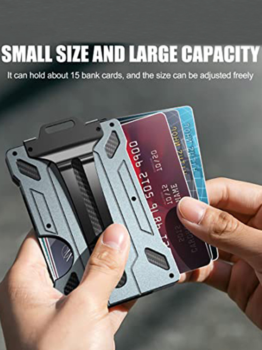 Pince à billets pour carte de crédit en métal et aluminium ultra-mince à la avec porte-carte portefeuille durable en fibre de carbone pour carte d'identité transparente
