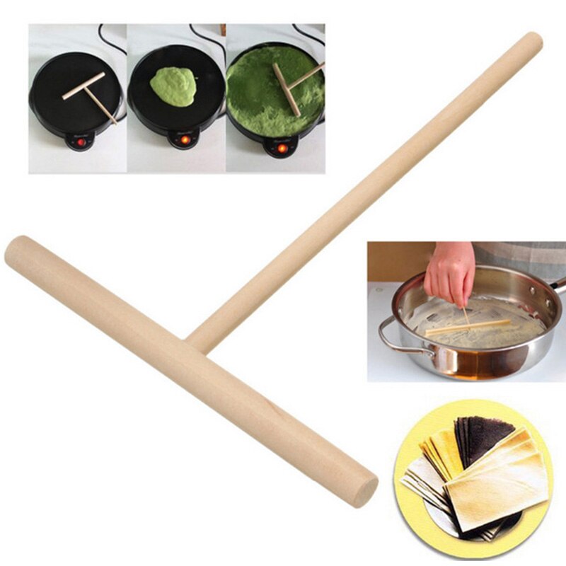 Portable Home Kitchen Tool Kit DIY Use Crepe Maker Pancake Batter Wooden Spreader Stick C1399 a