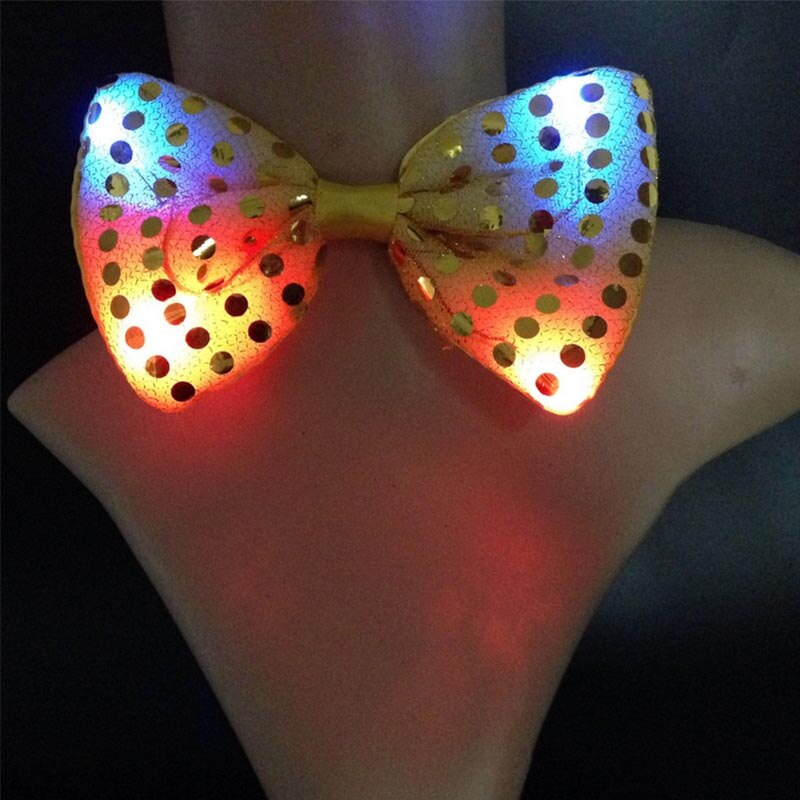 Cool LED Flashing Sequin Bow Tie Neckwear Adjustable Unisex Bow Tie Adults Fancy Dress Neckwear Costume Party Halloween