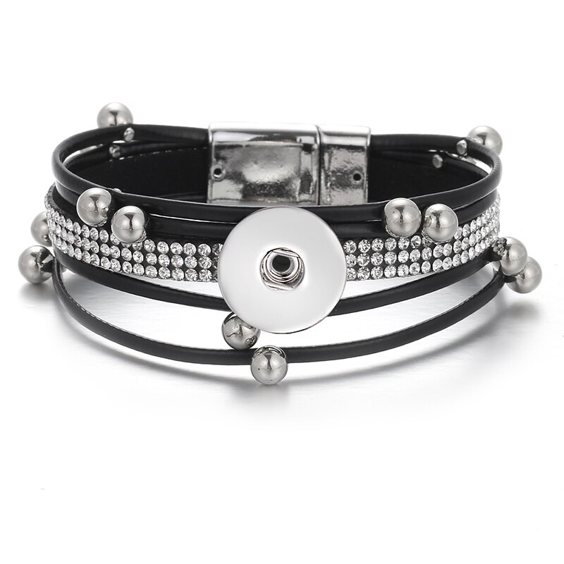 SE0218 bracelet en cuir multicouche perles cristal bohème 18mm bracelets pression ajustement 18MM boutons pression bijoux