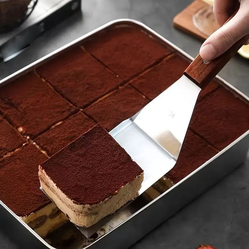 Spatel i rostfritt stål pannkakshamburgervändare trähandtag tiramisu-skärare äggbiff matlagningsspade handpaj pannkaksverktyg