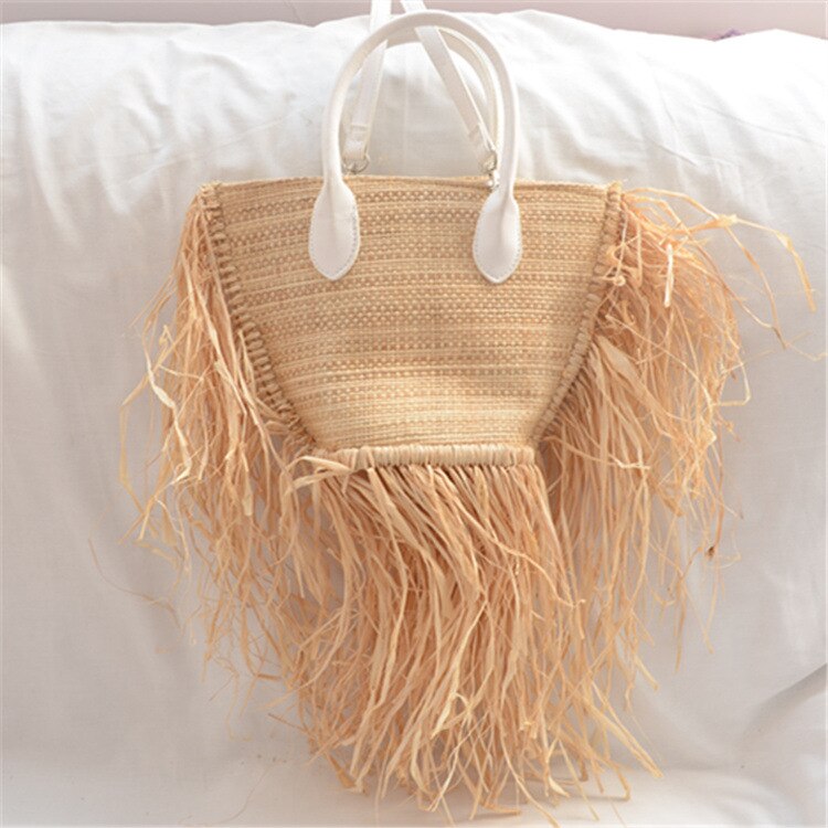 Merk kwast geweven raffia stro strandtas geweven schoudertas raffia cirkel rotan tassen bohemian zomer vakantie casual tas: Default Title