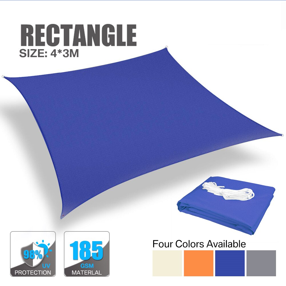 98% UVBlock 280GSM Sonnensegel Markise Rechteck/Platz Für Garten Terrasse Baldachin Schwimmen Sonne Schatten Camping Wandern Hof Segel: Blau 4x3M