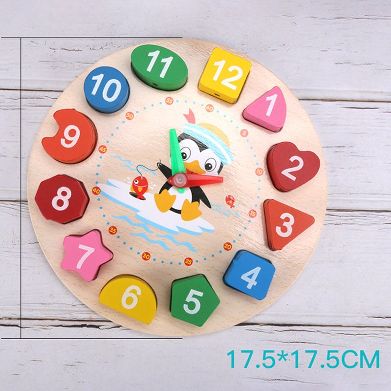 1pz pinguino Modello di Orologio in Legno Giocattolo Multifunzionale Perline di Legno Ora Minuto Congition Insegnamento Della Matematica Strumento Regalo per I Bambini