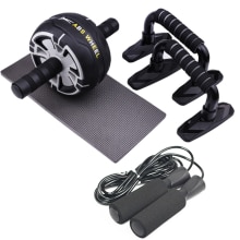 AB Roller Power Wheels Machine Push up Stand Bar Jump Rope Home Gym and Exercise Workout Equipment Abdominal Muscle Trainer: black