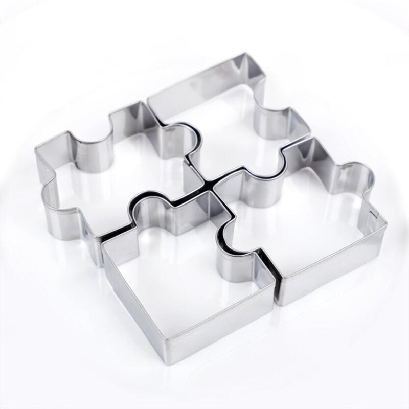 4pcs/lot Stainless Steel Cookie Cutter Mold Fondant Puzzle Piece Biscuit Stamp Silver Cookie Vegetable Fruit Pattern Cutter