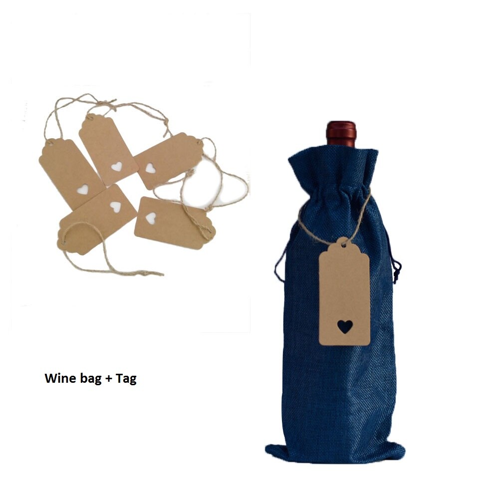 10 pcs/lot bouteille de vin couvre cordon sac avec étiquette coeur ensemble toile de jute pochettes en lin pour noël mariage décoration sac de rangement