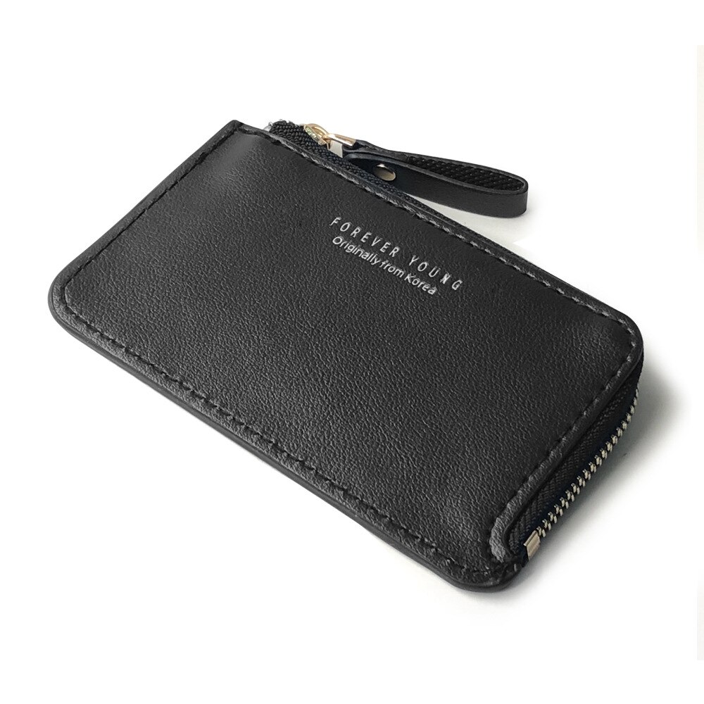Blevolo Mode Pu Korte Portemonnee Koreaanse Rits Portemonnee Creatieve Portemonnee Casual Business Kaarthouder Ultra-Dunne Portemonnee: Black