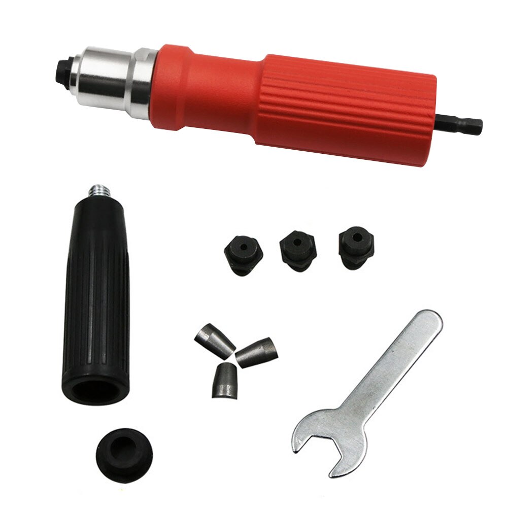 Home Insert Nut Clip Power Drill Wrench Cordless Riveting Portable Anti Slip Rivet Adapter Set Metal Nozzle: Red