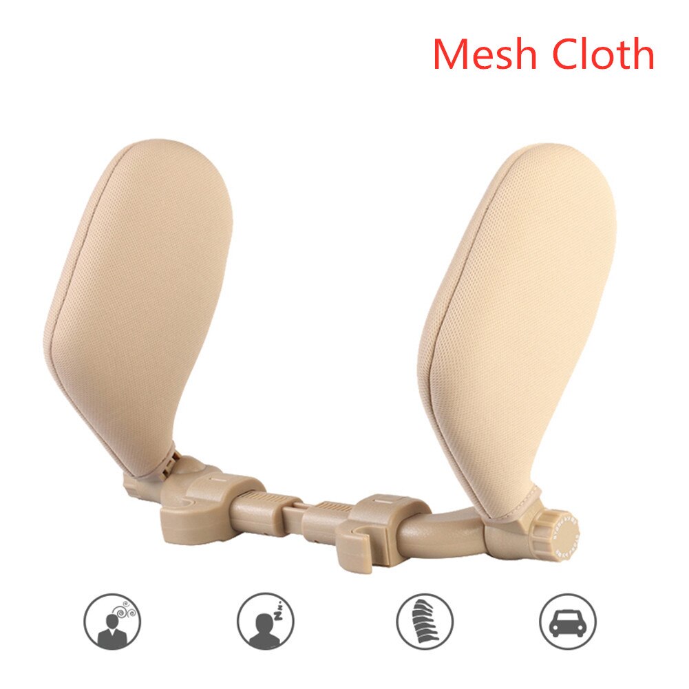 Poduszka robić spania samochodu zagłówek fotelik samochodowy wsparcie szyi dla dziecka kręgosłw górę szyjny regulowana szerokość wysokość dla większość samochodów z zagłówkami: Beige mesh
