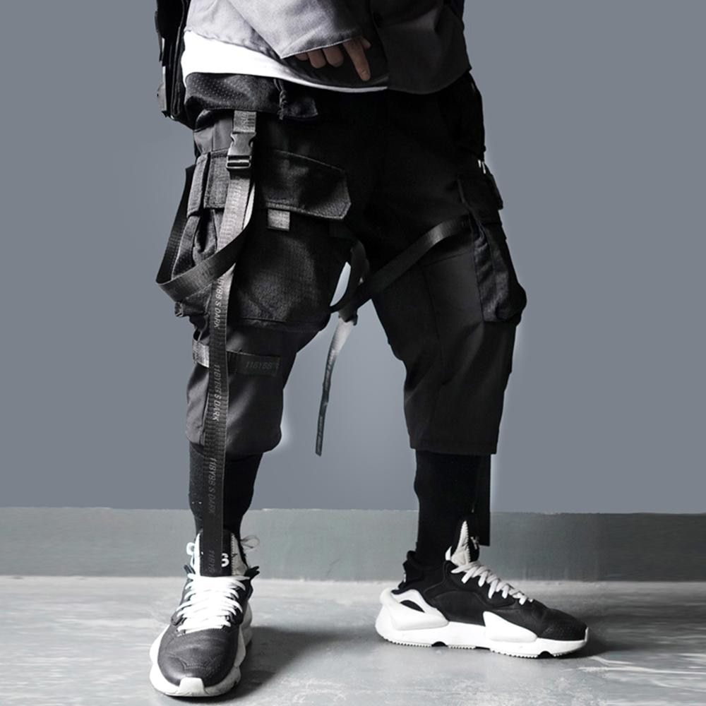 Pantalones Cargo con cintas y múltiples bolsillos para hombre, ropa informal Harajuku, ropa de calle, ropa Techwear, Joggers, ropa de hombre, Cyberpunk
