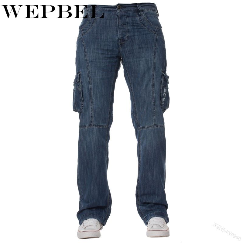 Wepbel miesten denim jogger cargo farkut pestyt denim pitkät housut plus koko taskulla