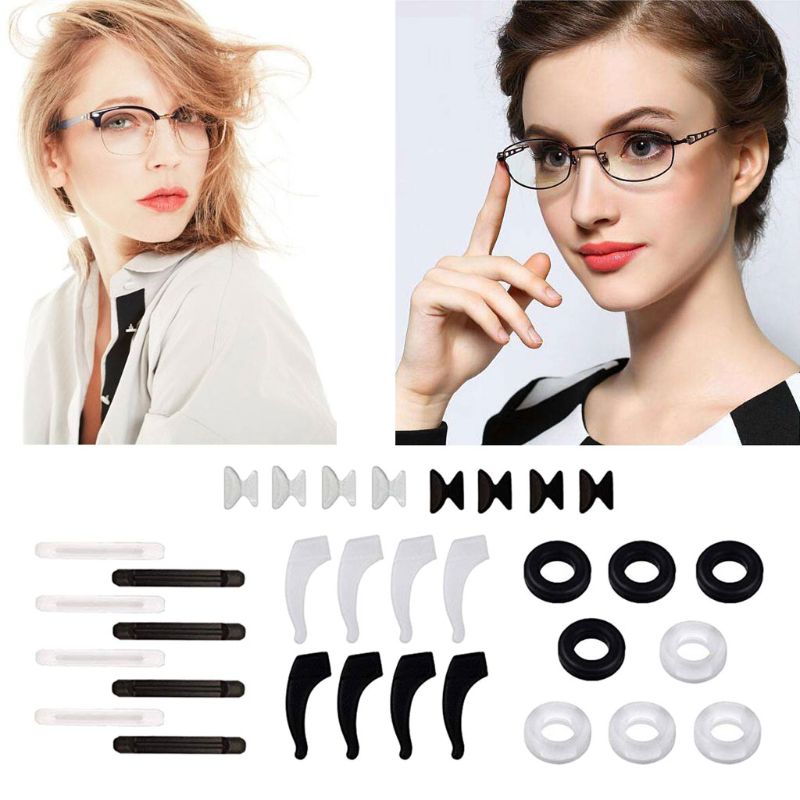16 paires de supports de lunettes antidérapants en Silicone unisexe, tampons de retenue pour le nez, crochets d'oreille, accessoires pour lunettes pour hommes et femmes,