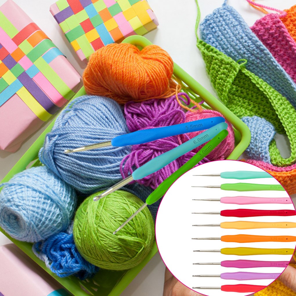 10pcs Small Size Lace Crochet Hooks Set Soft Grip Handle Knitting Weave Yarn Craft Crochet Hooks