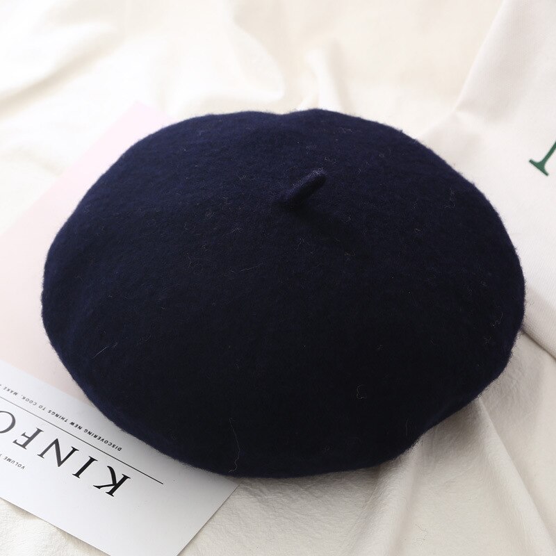 21 farger kvinner ull beret kvinne retro hårete filt beretter panser luer vinter varm gang lue cap boinas de mujer: Marinen