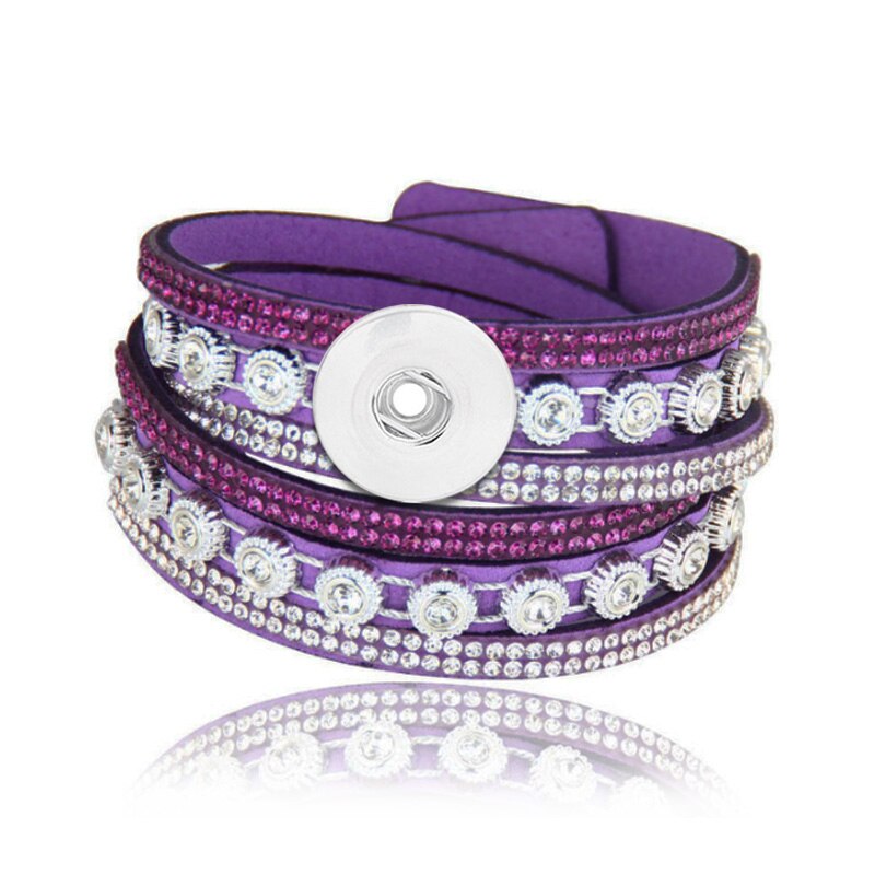 Verwisselbare Crystal 086 Steentjes Fluwelen Lederen Armband 18mm Drukknoop Sieraden Charm Bangle Voor Vrouwen 39cm: purple