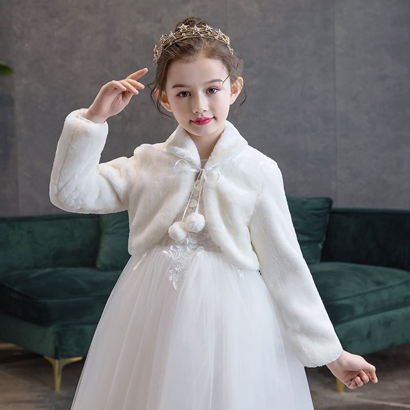 Yoliyolei-abrigo peludo blanco para niña, chal de felpa para boda, cumpleaños, vestido para niña, invierno, otoño, primavera,